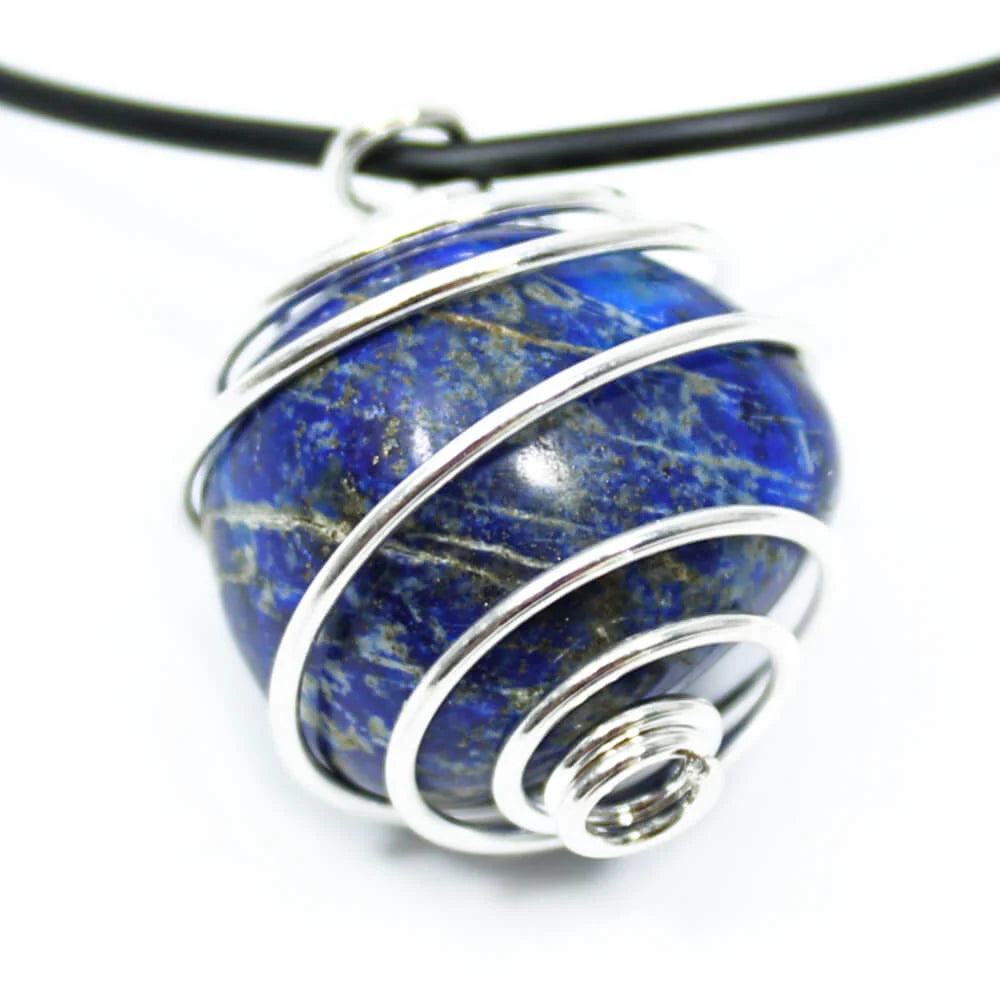 Lapis Lazuli Wire Wrapped Necklace Braided Cord 40-45cm.