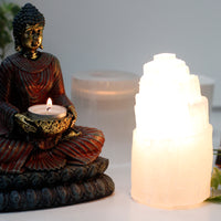 Natural Selenite Tower Lamp - 15 Cm