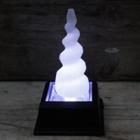 Selenite Spiral Unicorn Horn Tower - 10 Cm