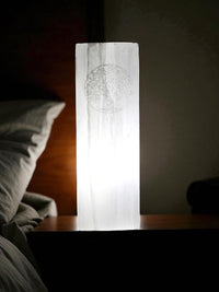 Selenite Block Lamp 25cm - Tree Of Life