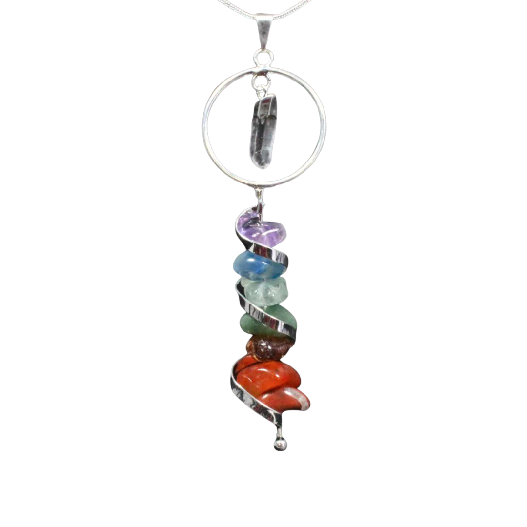 Chakra Crystal Pendant With Chain Silver
