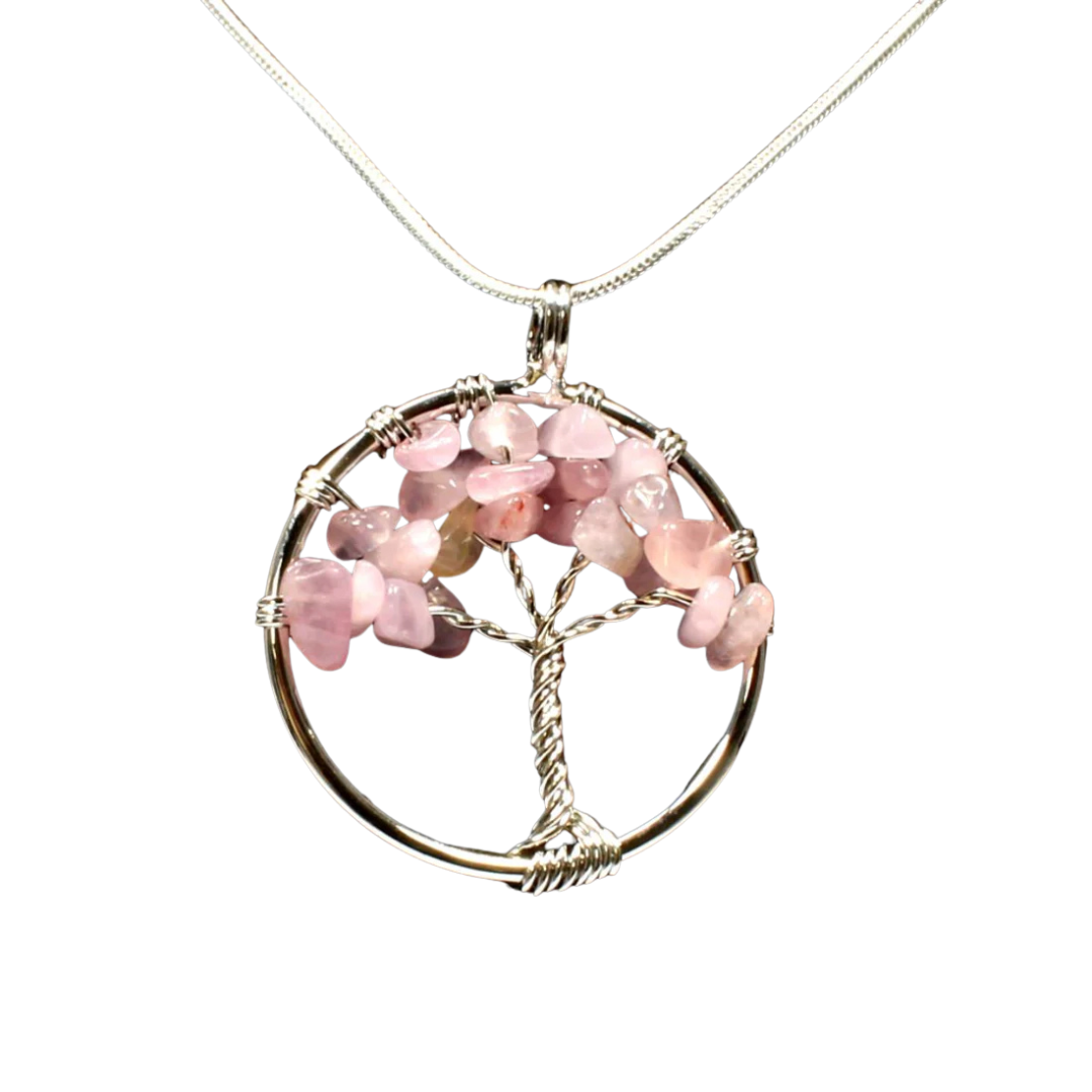 Rose Quartz Tree Of Life Pendant With Chain