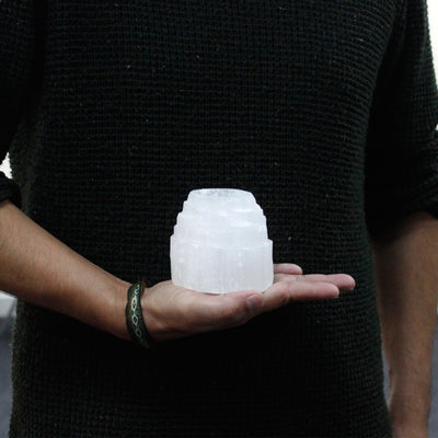 Selenite Mountain Top Candle Holder - 8 Cm