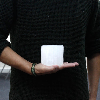 Selenite Cylinder Candle Holder - 8 Cm