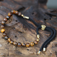 18k Gold Plated Gemstone Black String Bracelet - Tiger's Eye