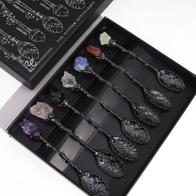 Dark Silver Gemstone Crystal Witch Spoons