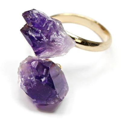 Amethyst Crystal Adjustable Ring Gold - Unboxed