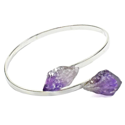 Amethyst Crystal Adjustable Silver Bangle With Bag
