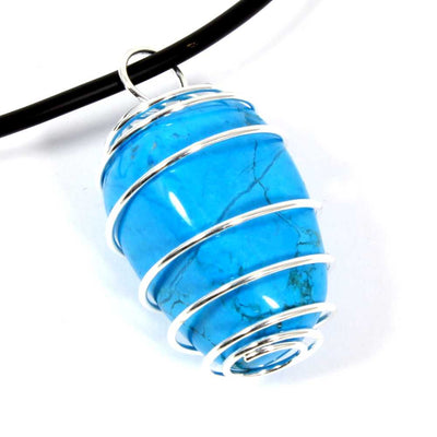 Blue Howlite Wire Wrapped Necklace Braided Cord 60cm.