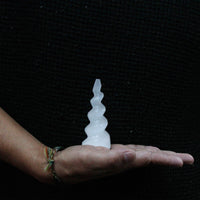 Selenite Spiral Unicorn Horn Tower - 10 Cm
