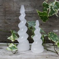 Selenite Spiral Unicorn Horn Tower - 10 Cm