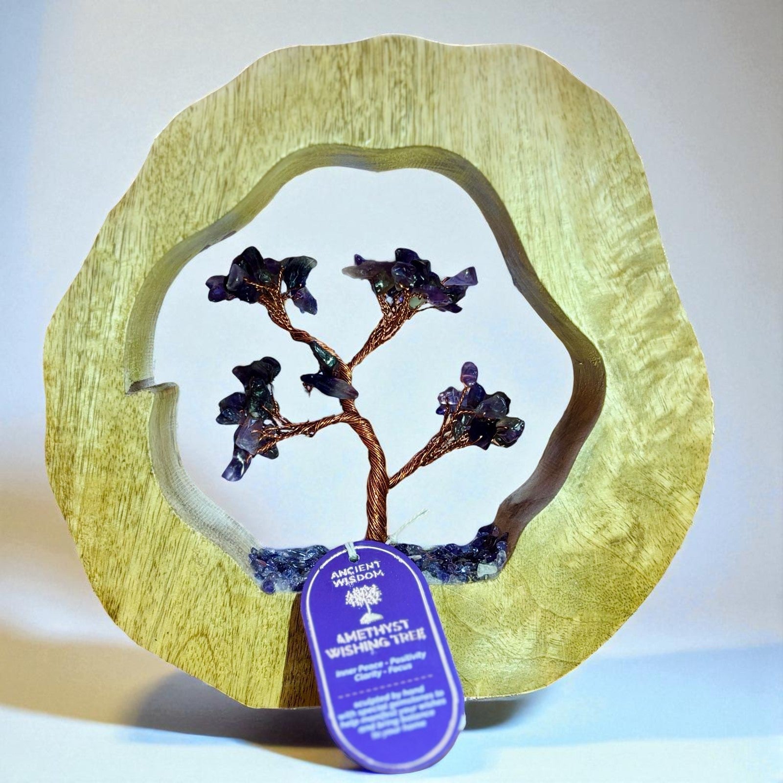 Amethyst Gemstone Tree Garden In Mango Wood Ring - Look How They Shine