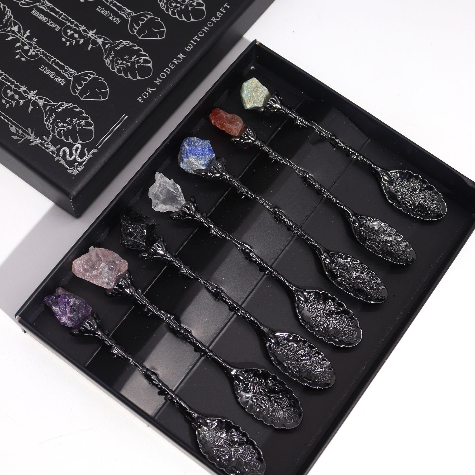 Dark Silver Gemstone Crystal Witch Spoons - Look How They Shine