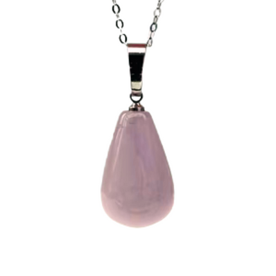 Rose Quartz Teardrop Pendant With Chain Silver