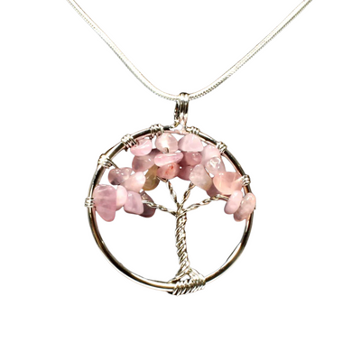 Rose Quartz Tree Of Life Pendant With Chain