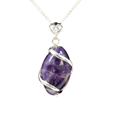 Amethyst Heart & Oval Pendant With Chain