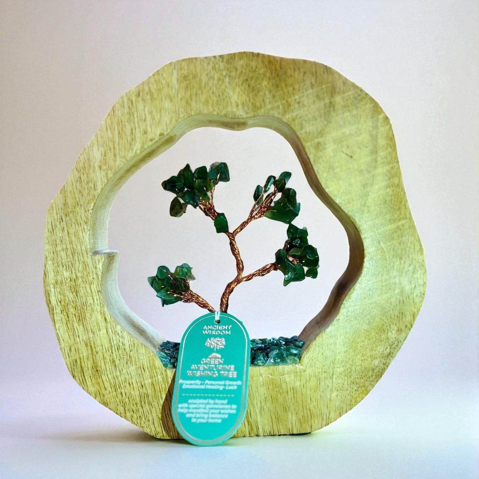 Green Aventurine Gemstone Tree Garden In Mango Wood Ring - Look How They Shine