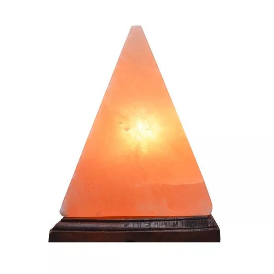 Himalayan Rock Salt Lamp with Wooden Base - Pyramid Shaped - Look How They Shine