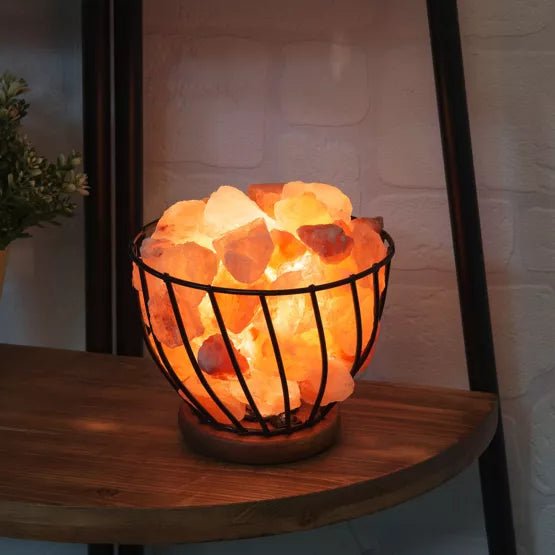 Himalayan Rock Salt Metal Basket Lamp - Look How They Shine