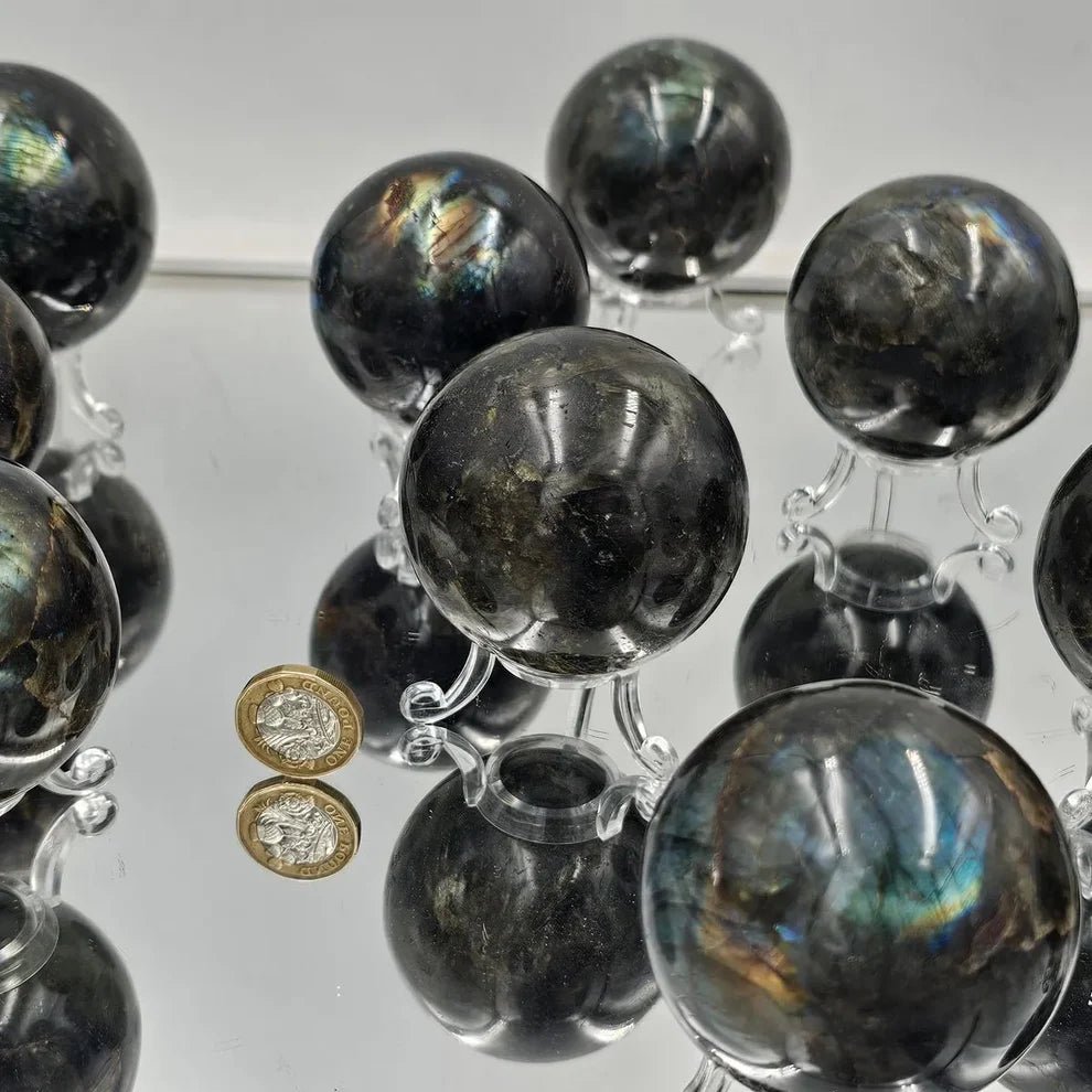 Labradorite Crystal Spheres 300 - 450g - Look How They Shine