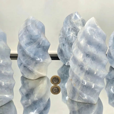 Large Blue Calcite Crystal Flames - Look How They Shine