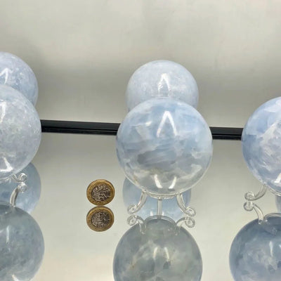 Large Blue Calcite Crystal Sphere 650 - 800g - Look How They Shine