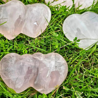Large Double Rose Quartz Crystal Hearts - Look How They Shine
