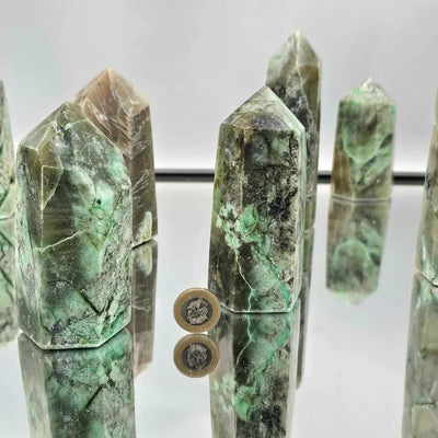 Large Green Moonstone Crystal Prisms / Towers - Look How They Shine