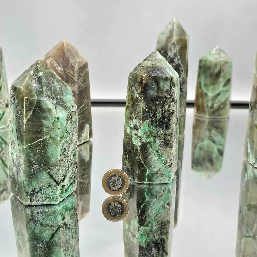 Large Green Moonstone Crystal Prisms / Towers - Look How They Shine