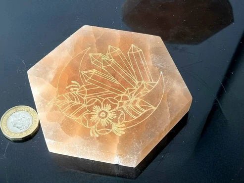 Orange Selenite Charging Plate Etched - Look How They Shine