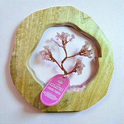 Roze Quartz Gemstone Tree Garden In Mango Wood Ring - Look How They Shine