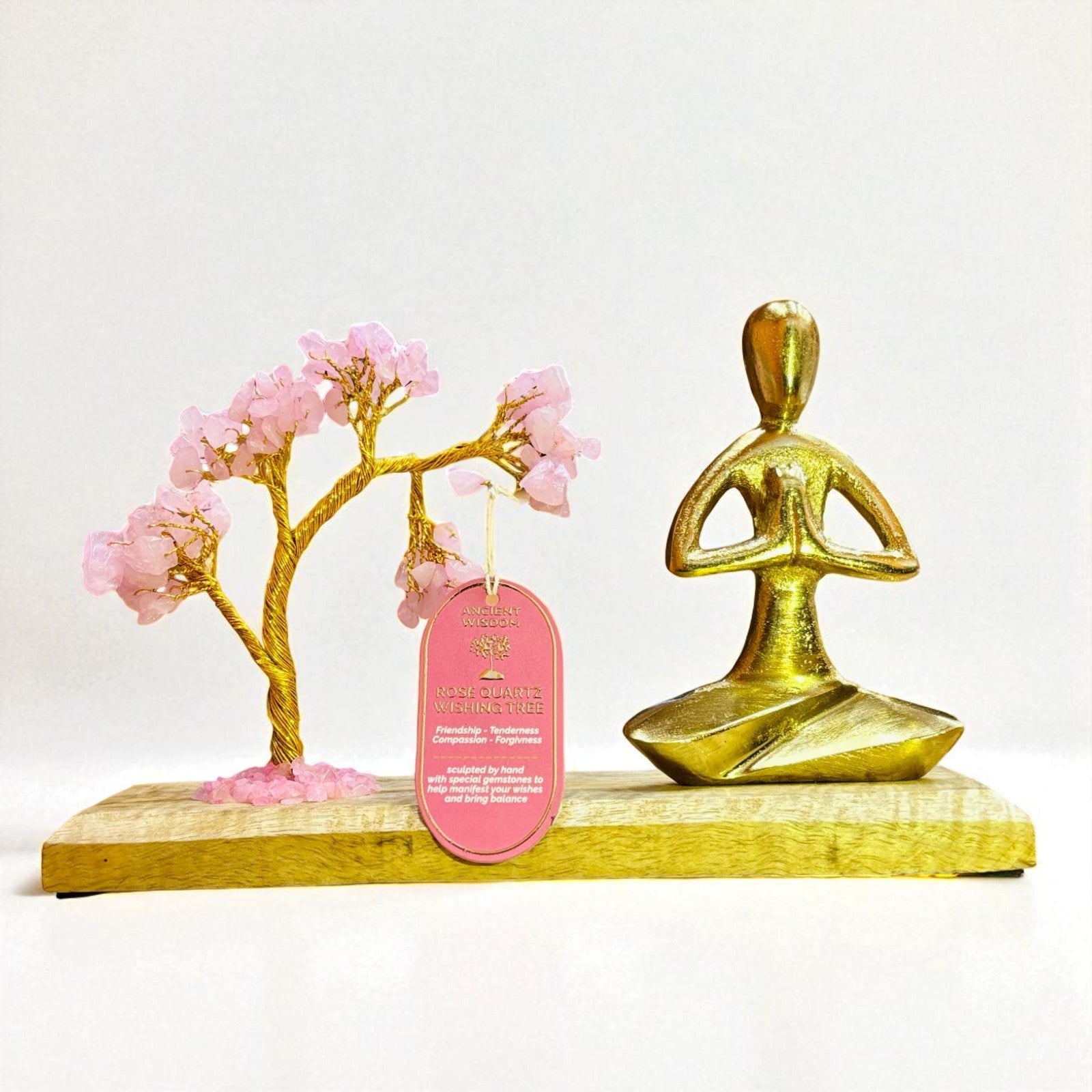 Roze Quartz Gemstone Yoga Garden Tilted Tree - Namaste Pose - Look How They Shine