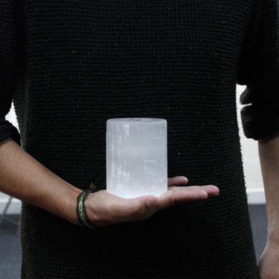 Selenite Cylinder Candle Holder - 10 Cm - Look How They Shine