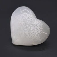 Selenite Heart - 7 - 8cm - Mandala Engraved - Look How They Shine