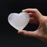 Selenite Heart - 7 - 8cm - Mandala Engraved - Look How They Shine