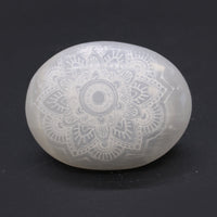 Selenite Palm Stone - Mandala Engraved - Look How They Shine
