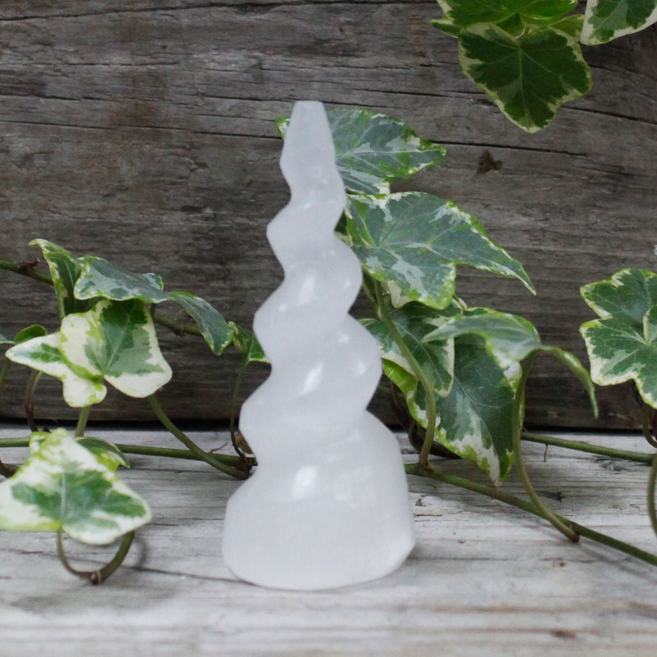 Selenite Spiral Unicorn Horn Tower - 10 Cm - Look How They Shine