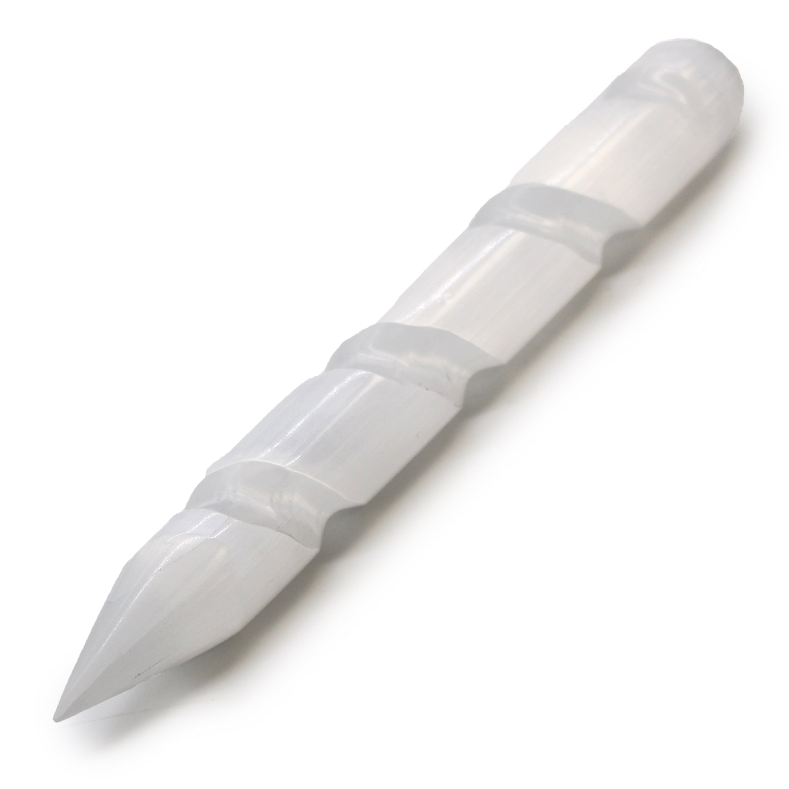 Selenite Spiral Wand - 16cm (Point One Ends) - Look How They Shine