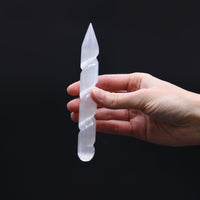 Selenite Spiral Wand - 16cm (Point One Ends) - Look How They Shine