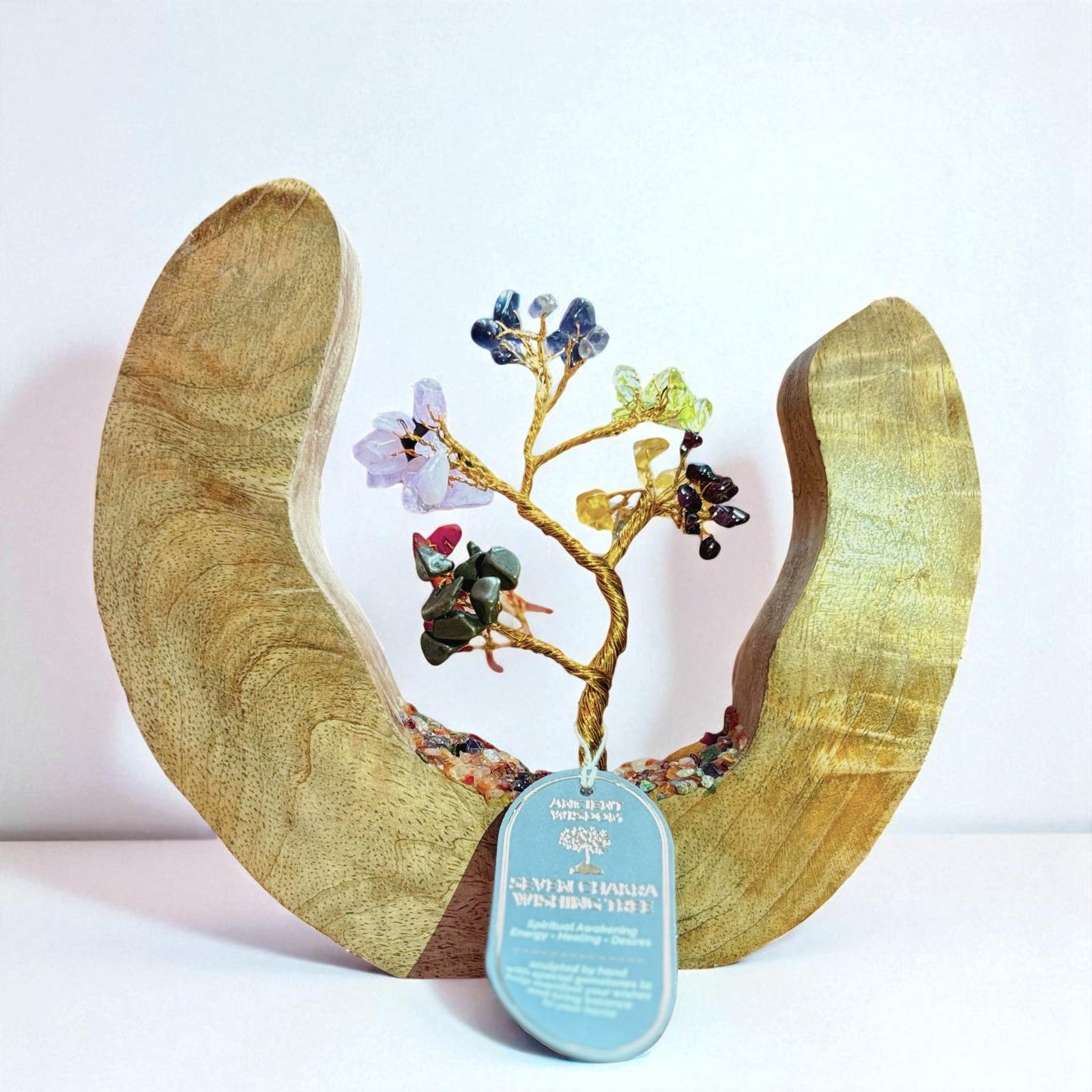 Seven Chakra Gemstone Tree Garden In Mango Wood Open Ring - Look How They Shine