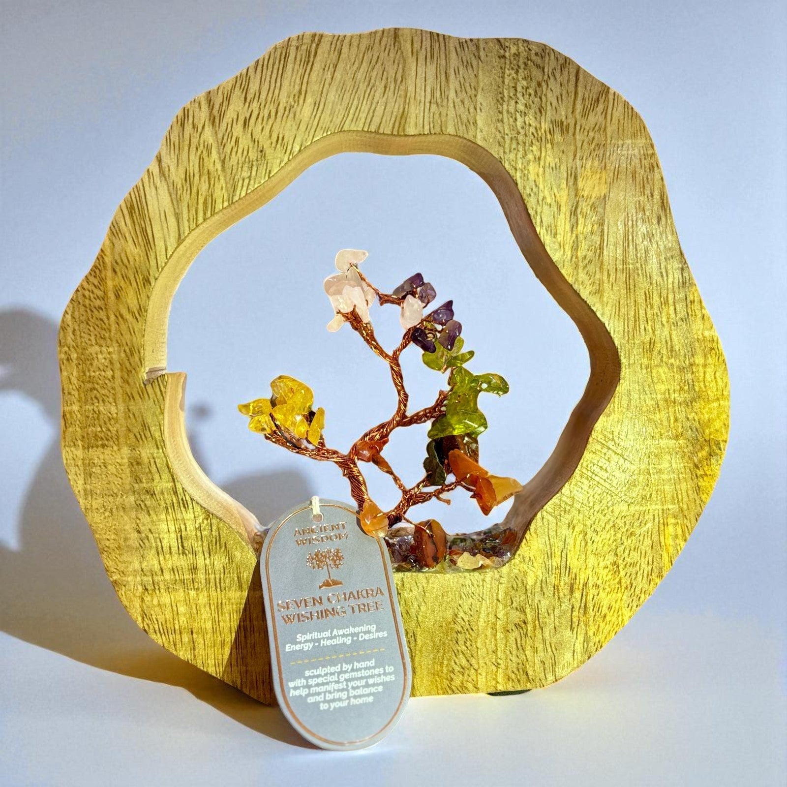 Seven Chakra Gemstone Tree Garden In Mango Wood Ring - Look How They Shine
