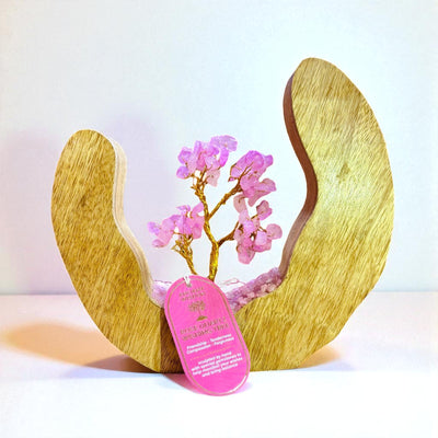 Roze Quartz Gemstone Tree Garden In Mango Wood Open Ring - 60 Stones