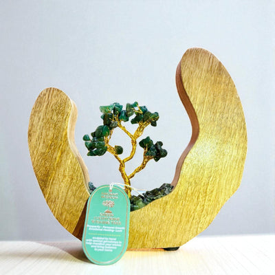 Green Aventurine Gemstone Tree Garden In Mango Wood Open Ring