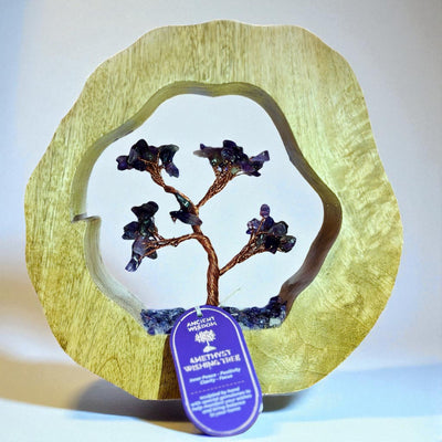 Amethyst Gemstone Tree Garden In Mango Wood Ring
